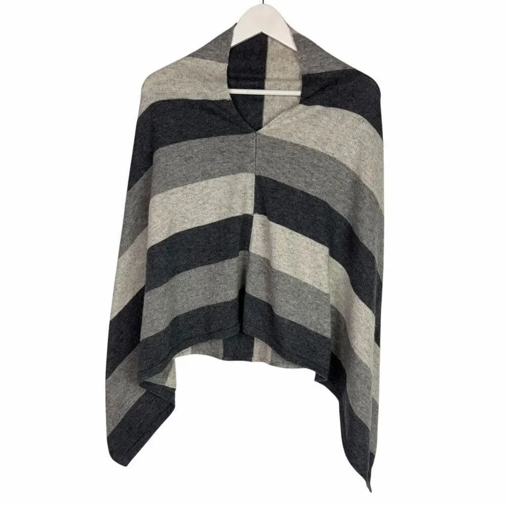 Women’s Cashmere Gray Stripe Cape Poncho
